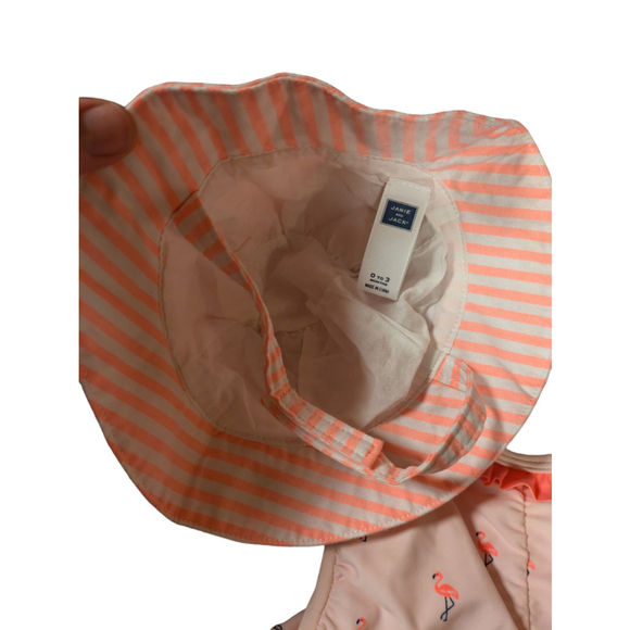 Girl Janie and Jack Swimsuit & Hat 0 to 3 Months Pink White - Picture 4 of 4